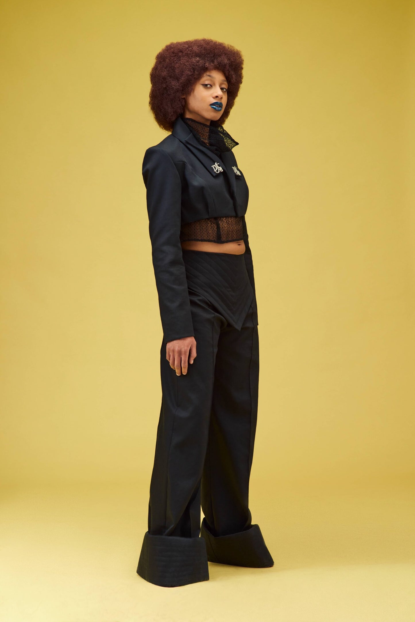 BLACK QUILTED SUIT TROUSER
