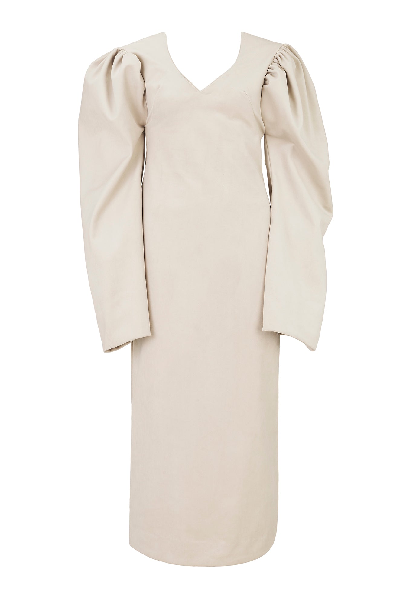 COLUMN EVENING DRESS W/ BOTANICAL EMBROIDERY