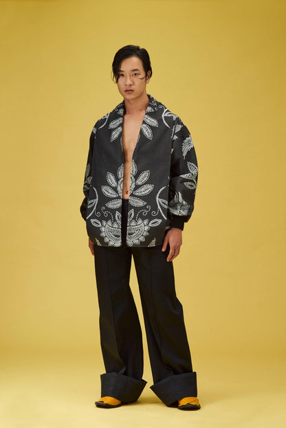 PRINTED DENIM BOMBER JACKET