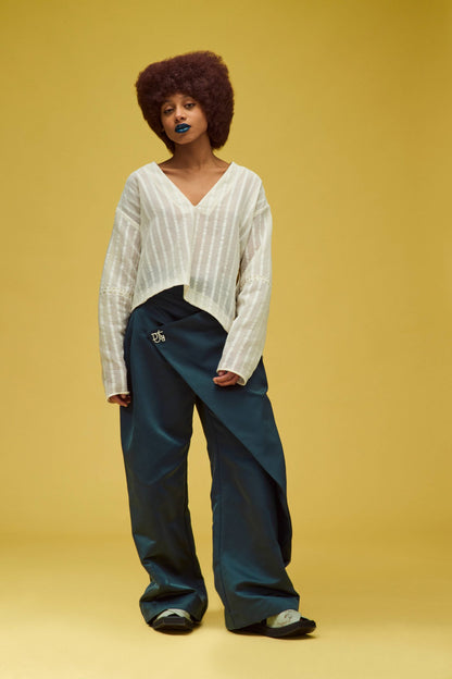 NAVY WRAP TROUSER