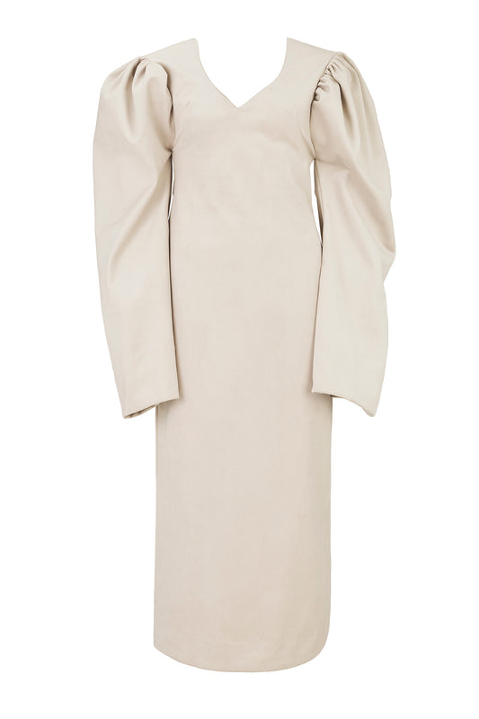 COLUMN EVENING DRESS W/ BOTANICAL EMBROIDERY